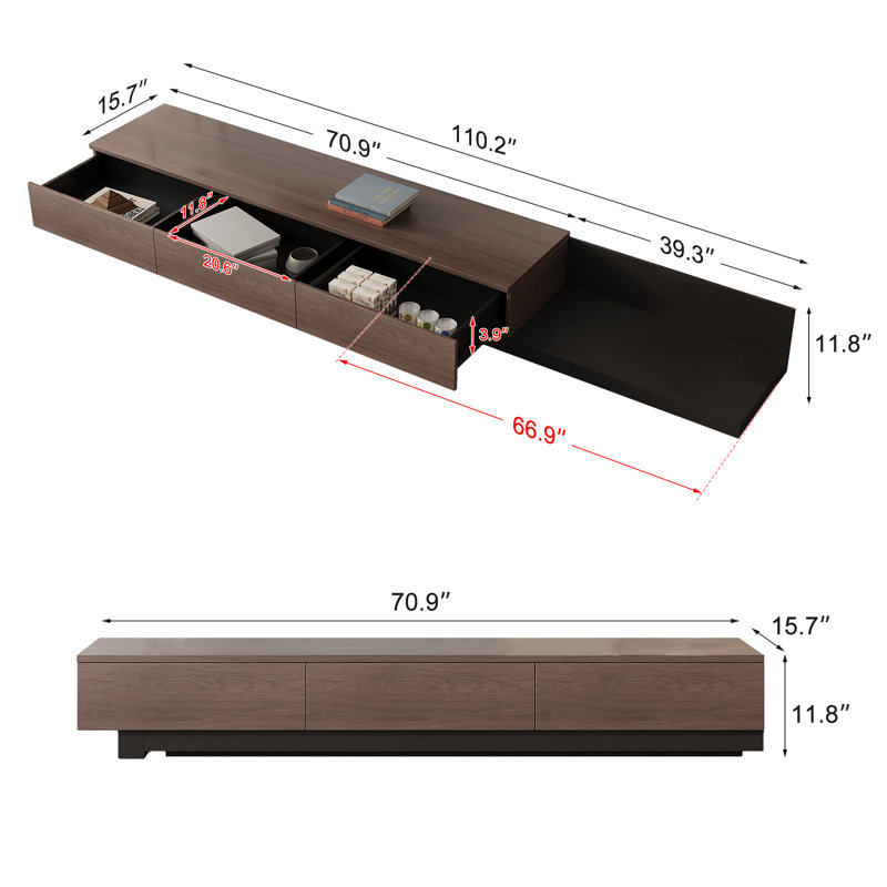 Kesort Extendable TV Stand for TVs up to 85'' with Storage Drawers, Walnut/Black