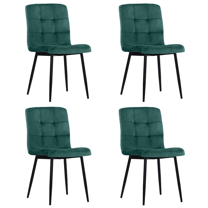 Barryton Set of 4 Contemporary Frosted Velvet Dining Chairs with Metal Legs, Dark Green
