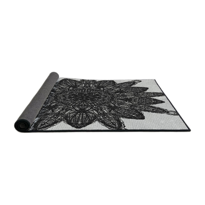 Tapis noir/gris tissé à la machine, Rond 5 pi