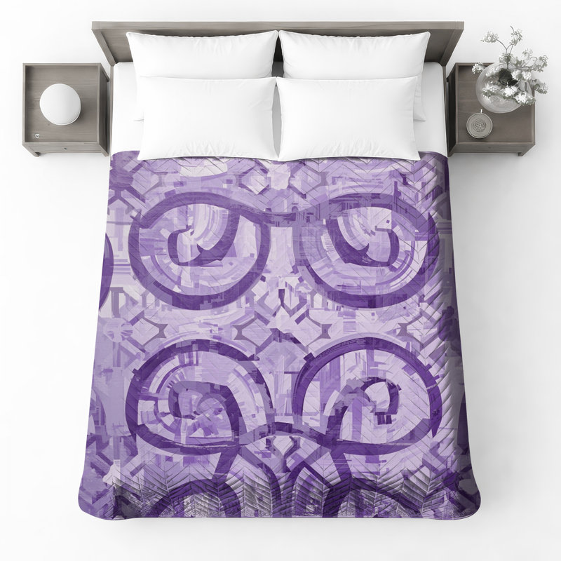 Couvre-lit matelassé mauve à motif géométrique tourbillonnant toutes tailles, Grand lit
