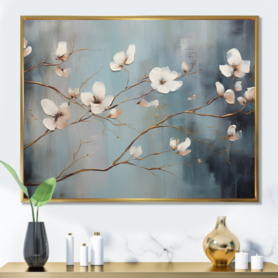 «Grey Blossoming Silhouettes - Abstract Botanicals», impressions sur toile