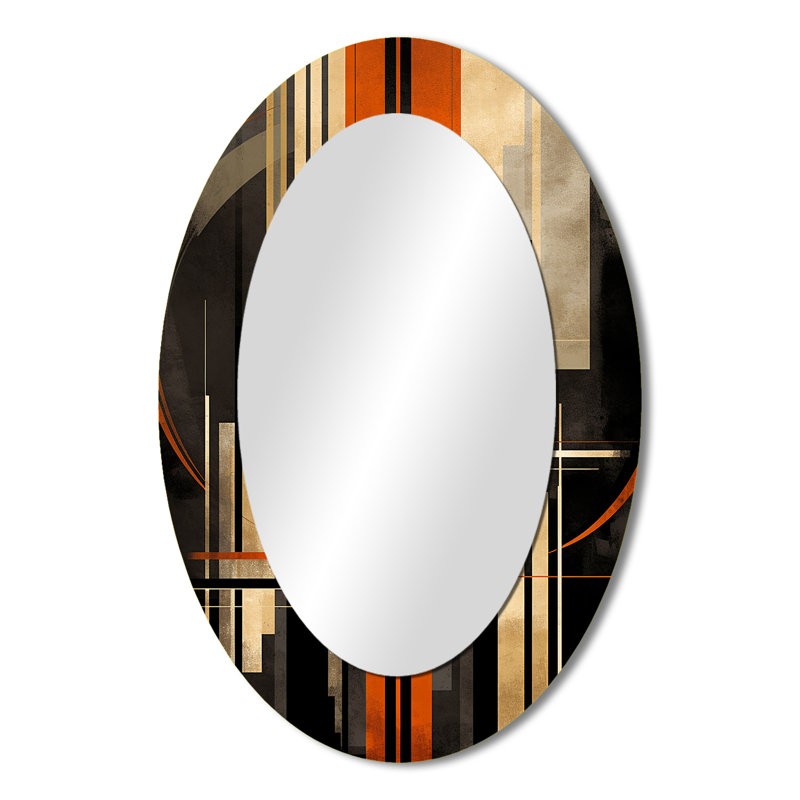 Vecteurs orange et gris I - décor de miroir mural ovale orange, 36 po x 24 po
