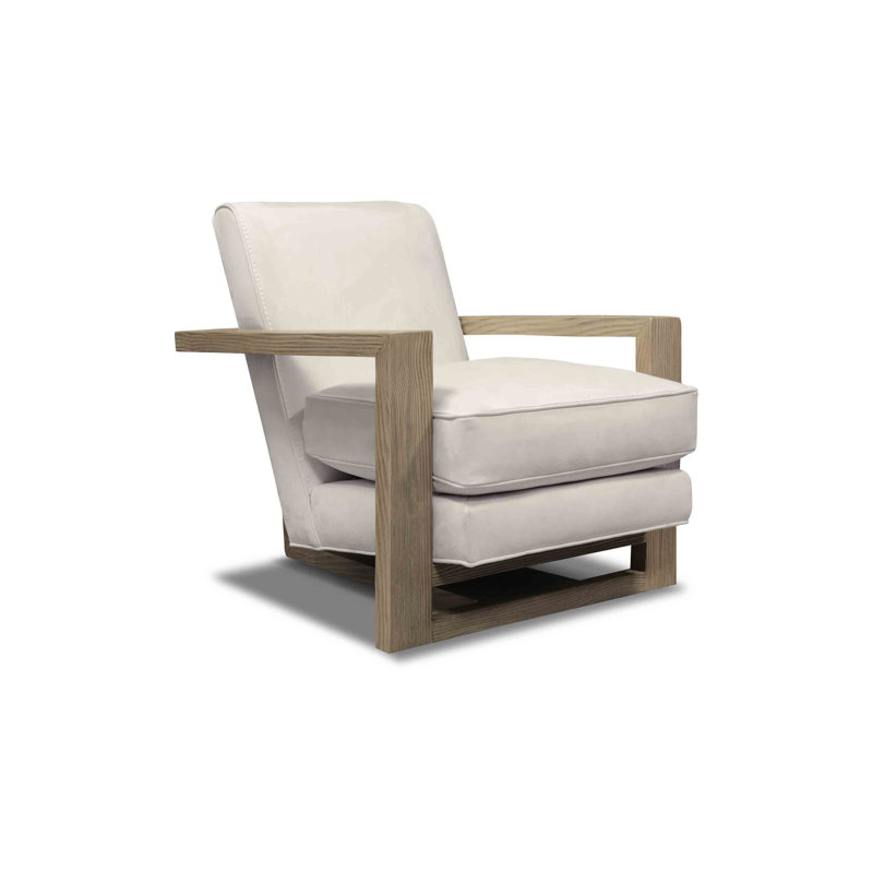 Fauteuil moderne en cuir véritable de 31 po de largeur Monroe, Flocon de neige (doux au toucher), Muscade