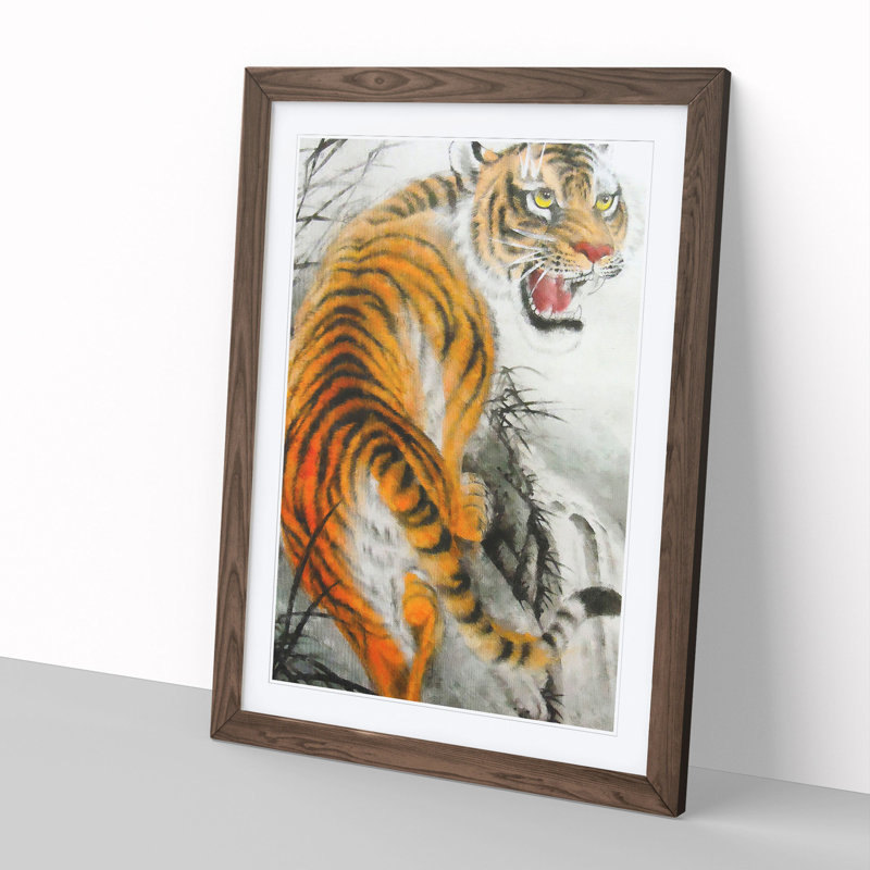 Oriental Tiger Vol.2 - Picture Frame Painting, 36cm H x 27cm W x 2cm D, Walnut Framed