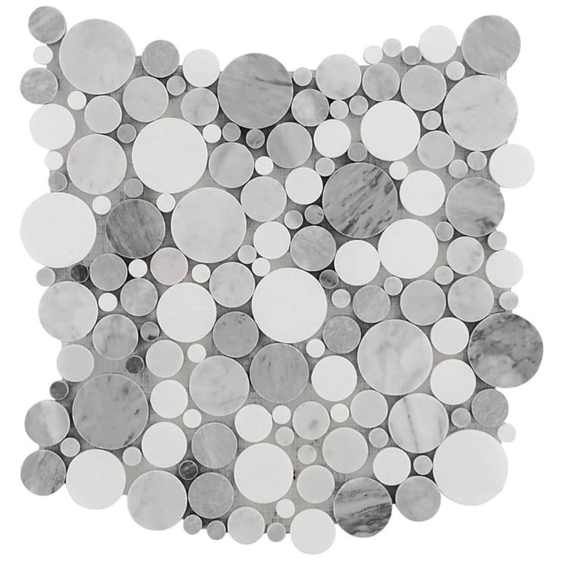 Kinetic Fog White Small Circles Marble Polished Mosaic Tile