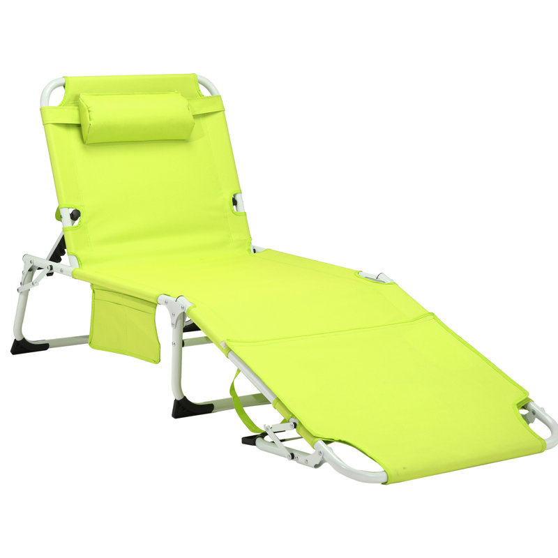 31 Tanning Chair, Adjustable 5 Positions, Spacious Outdoor Lounge, Beach, Deck, Side Pocket And Pillow Heavy Duty Folding Chaise, Patio, Pool, Lawn, Easy To Up