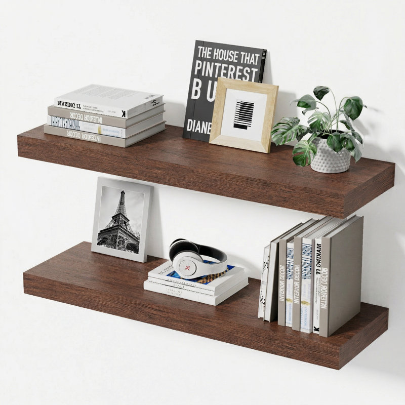 Walnut 24" Floating Shelves, Wall-Mounted Floating Shelf for Living Room, Bedroom, Bathroom, 1.5" H x 23.62" W x 7.09" D