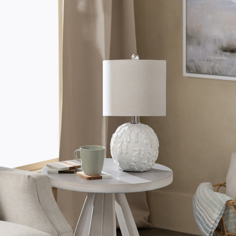 Ceramic Seahorse Table Lamp With Shade, White, Beige