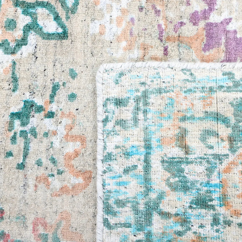 Ithica Oriental Area Rug in Beige/Pink/Green, Rectangle 8' x 10'