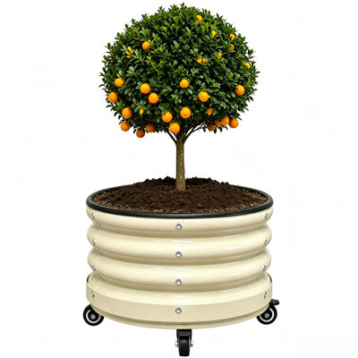 24.4" Round Metal Rolling Tree Planter with Locking Wheels, Large Outdoor Citrus Pot for Patio, Garden & Deck