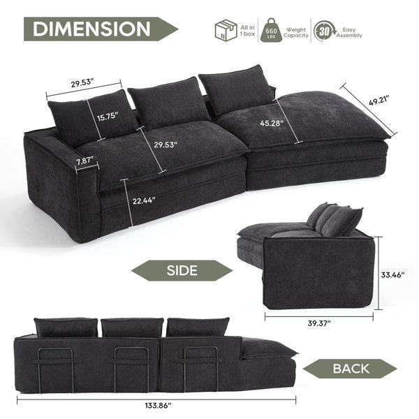 Wrought Studio Upholstered 3 - Seat Modular Sectional, Reversible ...