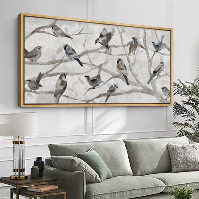 Brown Bird Animals On The Branch Modern Rustic Extra Large Framed Wall Art Oversized Canvas Print