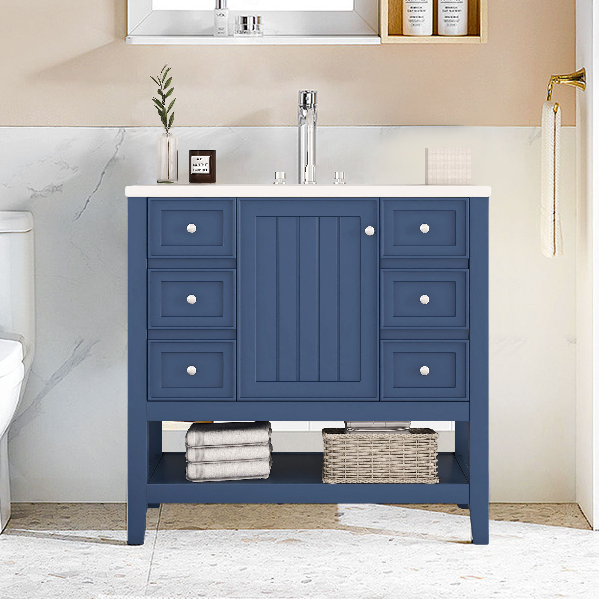 Magiccactus 35.5" Single Bathroom Vanity Base only in Blue | Wayfair