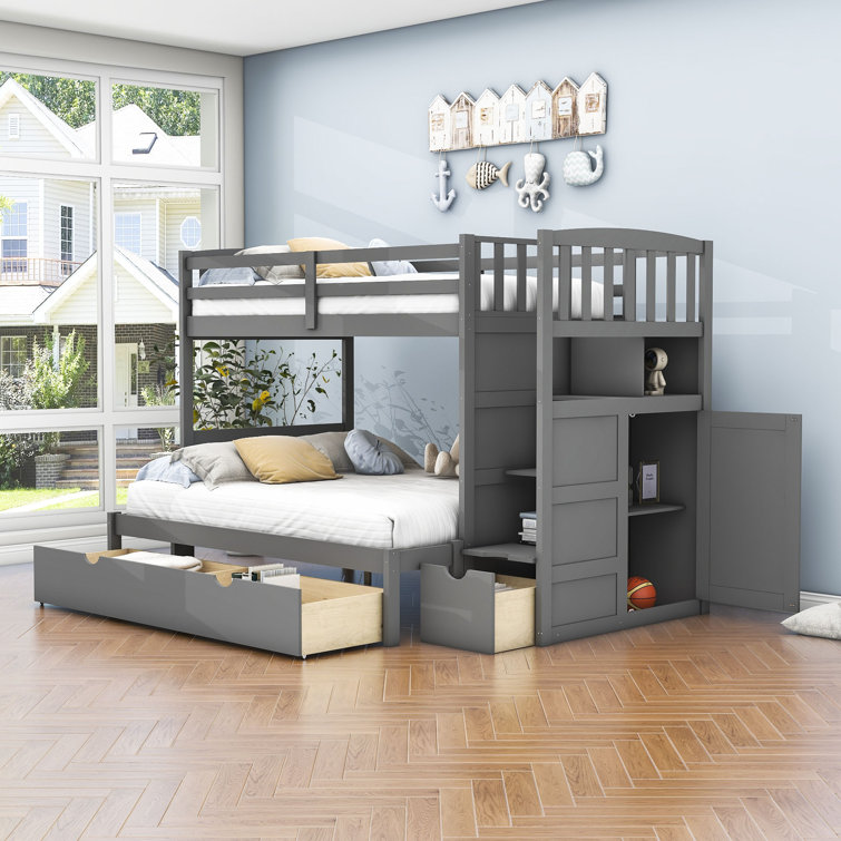 Eigild Kids Twin over Full/Twin Wood Bunk Bed with Drawers