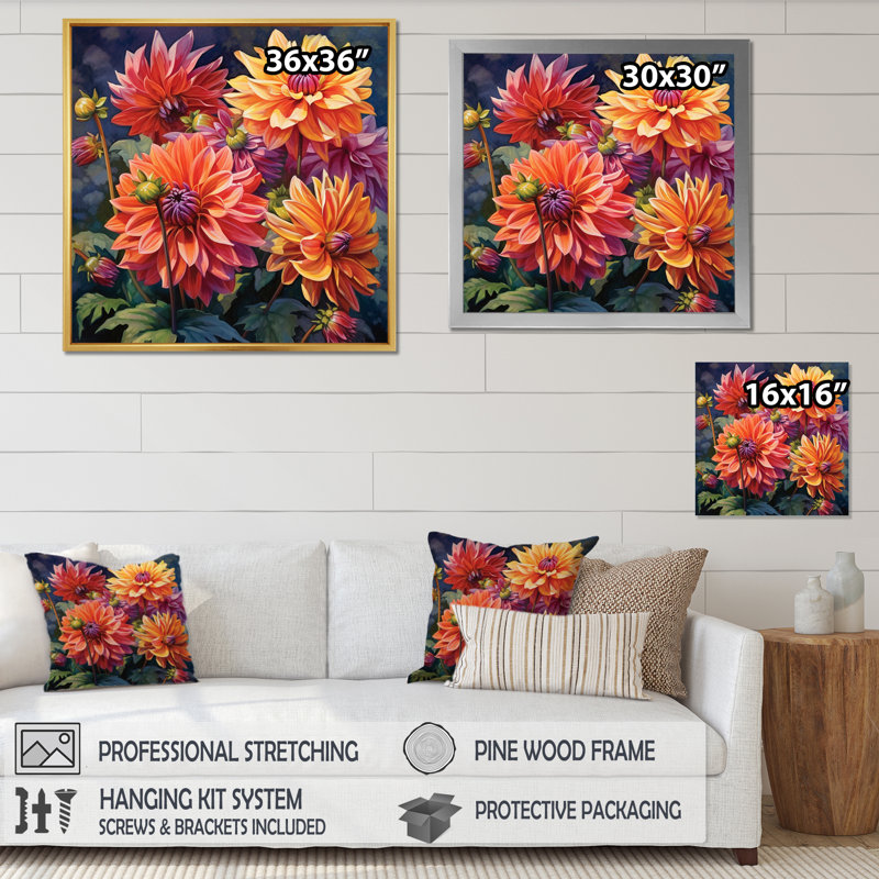 «Garden Dahlia Palette II», reproduction sur toile, Cadre doré à une seule photo, H 36 po x l 36 po x P 1,5 po