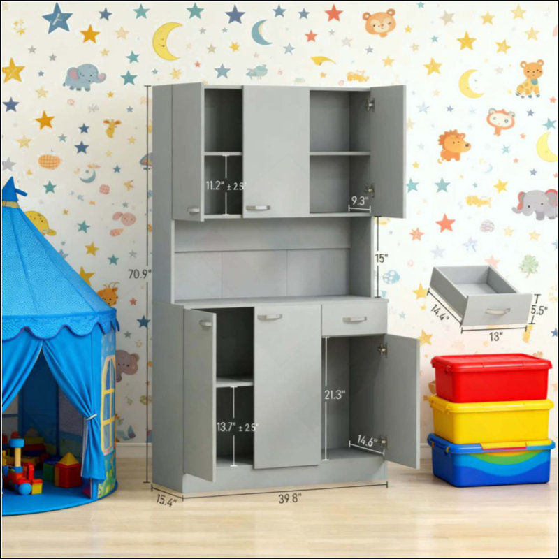 Grand garde-manger avec micro-ondes, Gris