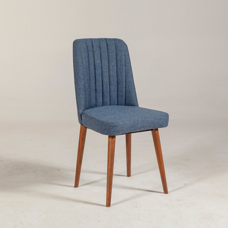 Modern Chair with Hornbeam Legs, Walnut & Dark Blue, 18 mm Thickness | 100% Melamine Coated Particle Board & 100% Linen Fabric | Dimensions: 18.5 x 35.0 x 18.1 inches | Stylish & Comfortable Design for Home or Office