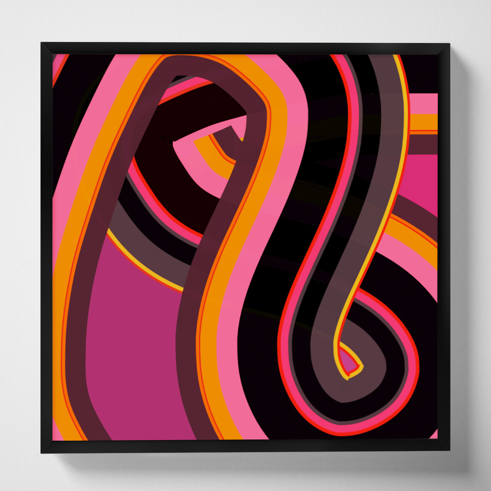 Zackary "Neon Twist" Print by Jacques Pilon, 16" H x 16" W x 1.25" D, Black Wood