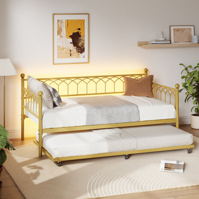 Lit de jour simple en métal avec couchette coulissante Gold