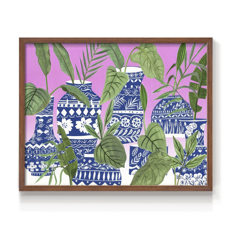 Indigo Palms I - reproduction encadrée - réarmable, H 11 po x l 14 po, Noyer