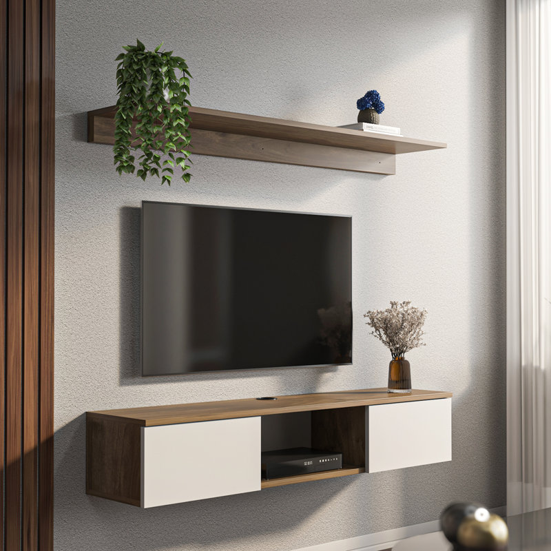 Charlay Floating TV Stand for TVs up to 60", Walnut/White