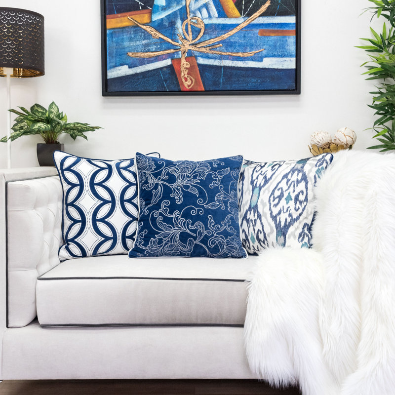 Damask Throw Pillow, Blue