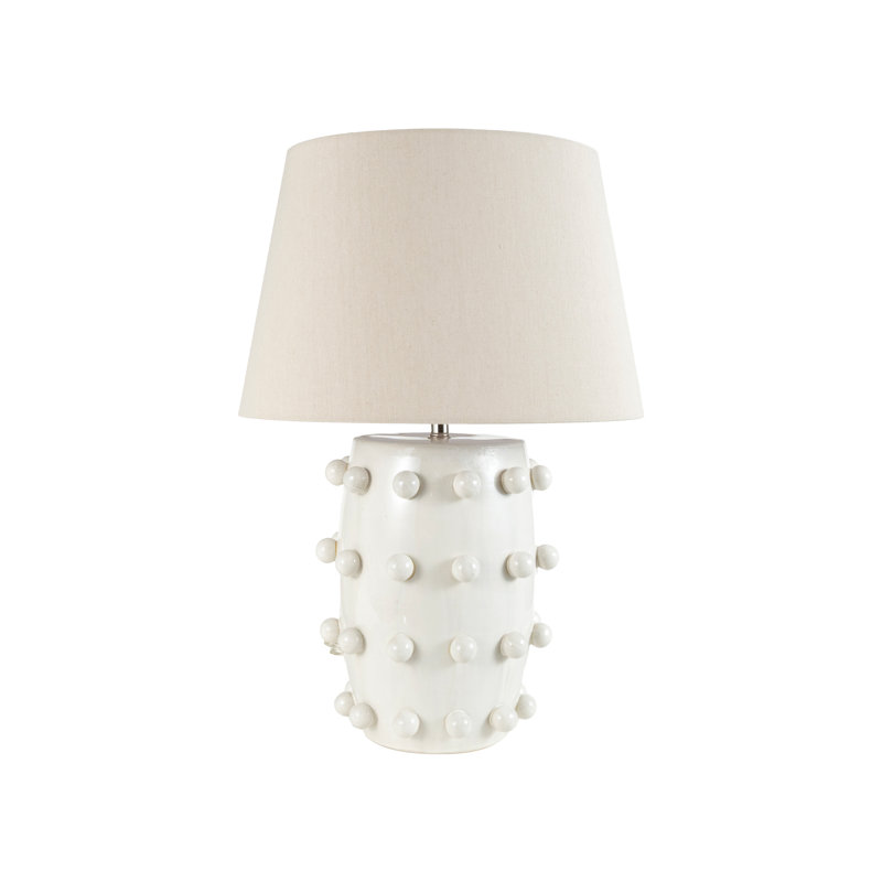 Lampe de table en grès avec abat-jour en lin