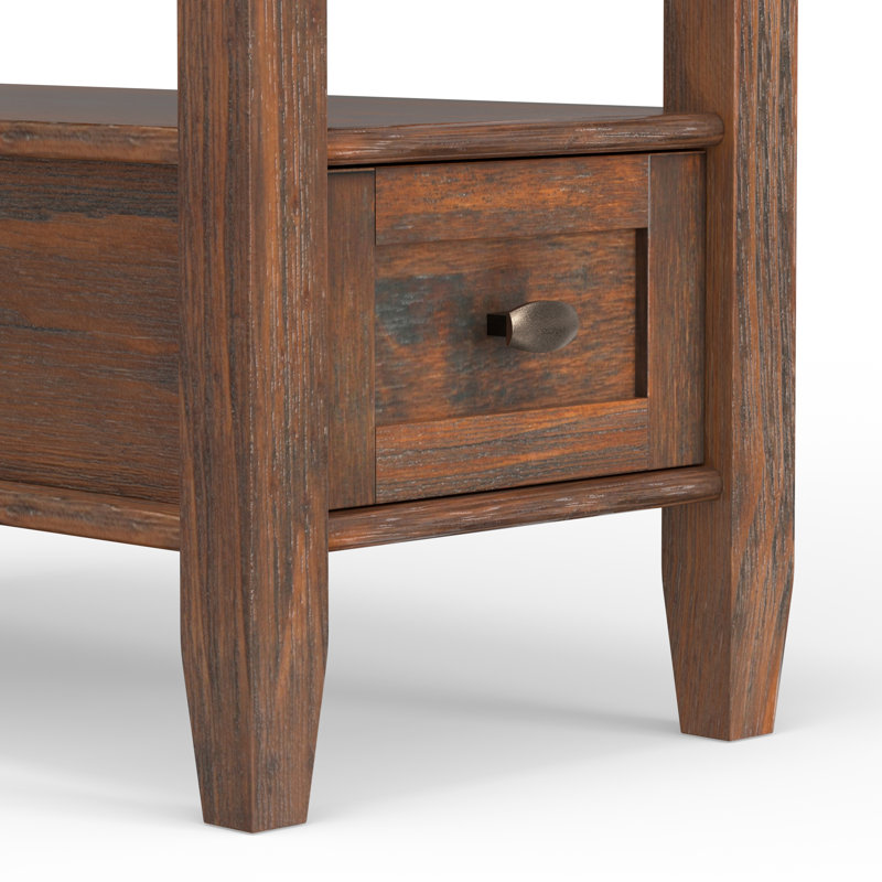 Distressed Charcoal Brown Solid Wood Narrow Side Table with Storage