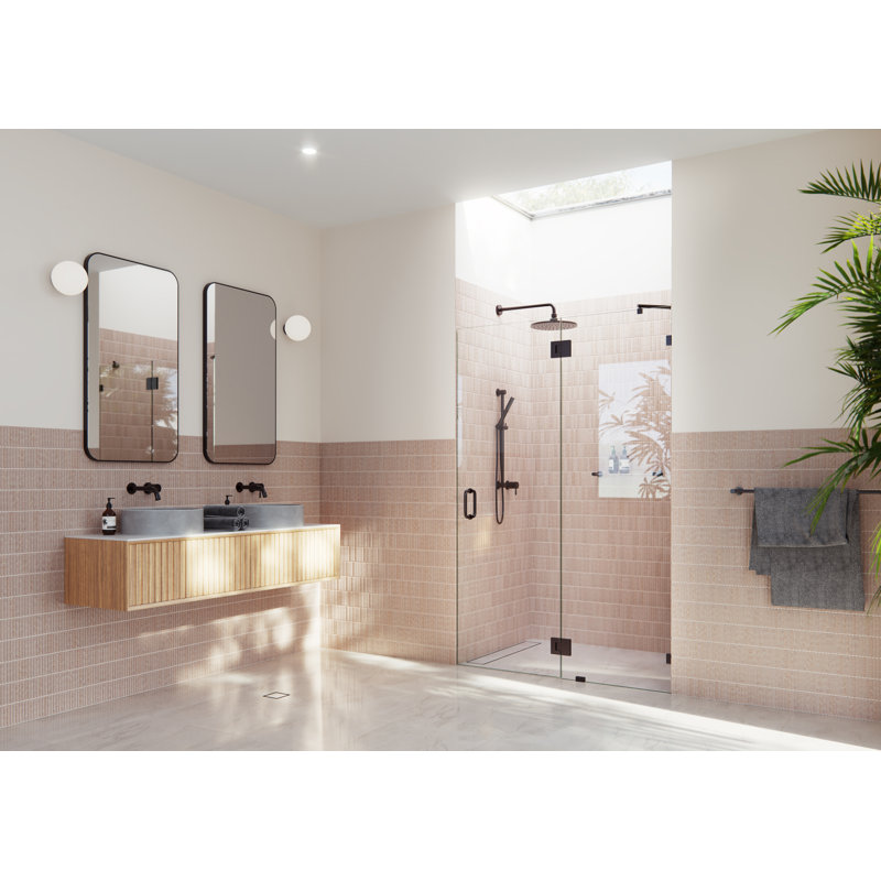 Halo 50 in. x 78 in. Frameless Glass Hinge Shower Door, Oil Rubbed Bronze