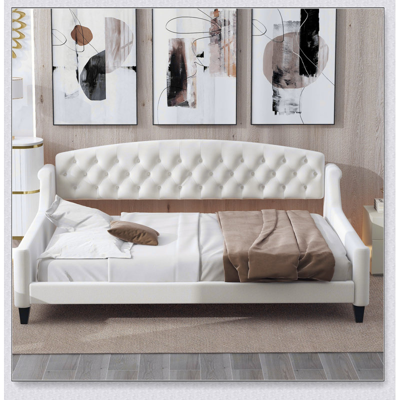 Modern Luxury Tufted Button Daybed, Beige, Full