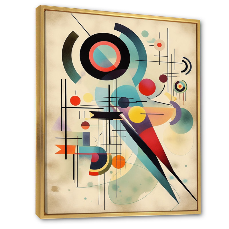Chef-d'œuvre géométrique sur toile, H 32 po x l 24 po x P 1 po, Cadre flottant doré