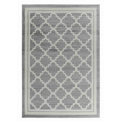 Rug Branch Kaya 8' x 11' (7'10" x 10'10") Grey/Beige Trellis Indoor Area Rug, Traditional, Low Pile, Stain-Resistant Carpet - Living Room, Bedroom, Dining Room, and Kitchen