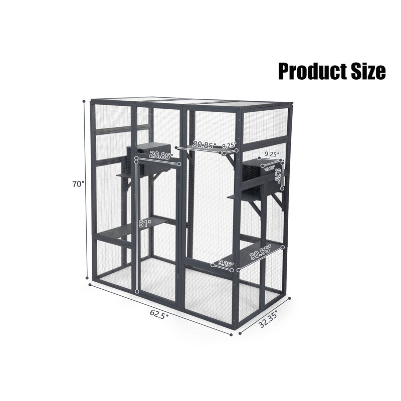 Large Cat Cage, 70" H x 62.5" W x 32.35" D, Gray