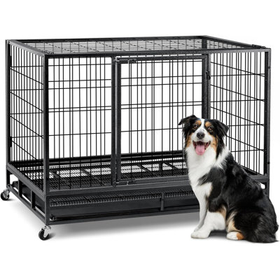 Wire Dog Crate,2025 New Upgraded Stackable Dog Crate for Nursing Mother Dogs & Puppies,Large Dog Kennel with Reinforced Frame,Sturdy Locks Design/Removable Tray
