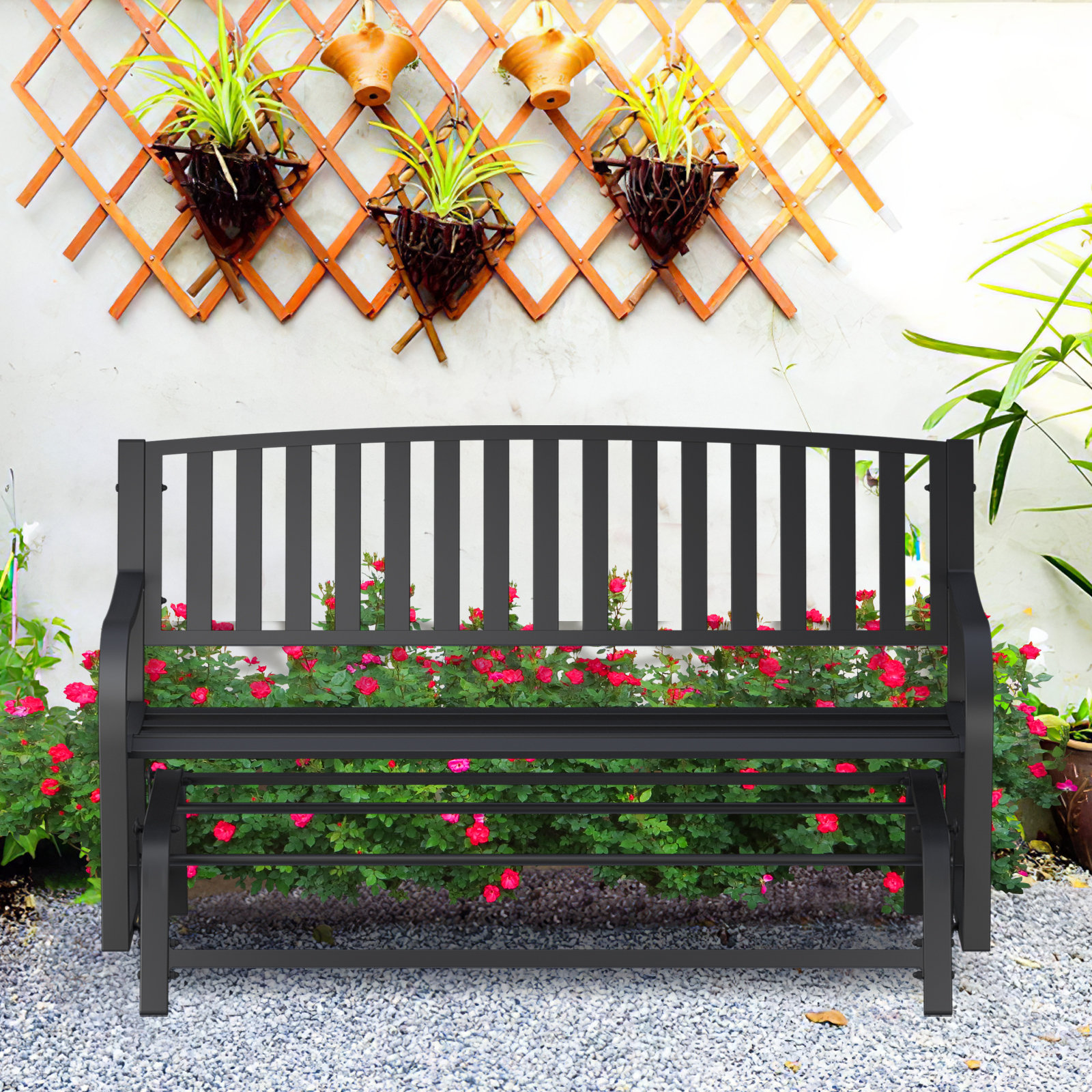 Tassi Outdoor Metal Glider Bench,50 Inches Park Swing Rocking Bench