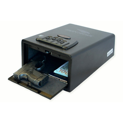 Coffre-fort compact en acier noir mat pour un accès rapide aux documents, profondeur 30 cm, largeur 22,7 cm, hauteur 13,9 cm, poids 3,4 kg. Caisse d'accès en acier.