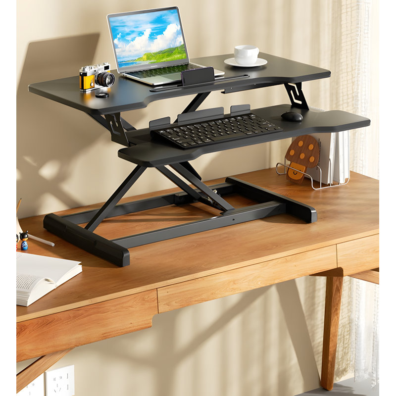 Convertisseur de bureau debout réglable - Poste de travail assis-debout ergonomique pour la maison et le bureau avec bureau spacieux - Montant d'ordinateur réglable en hauteur pour ordinateur portable et moniteur