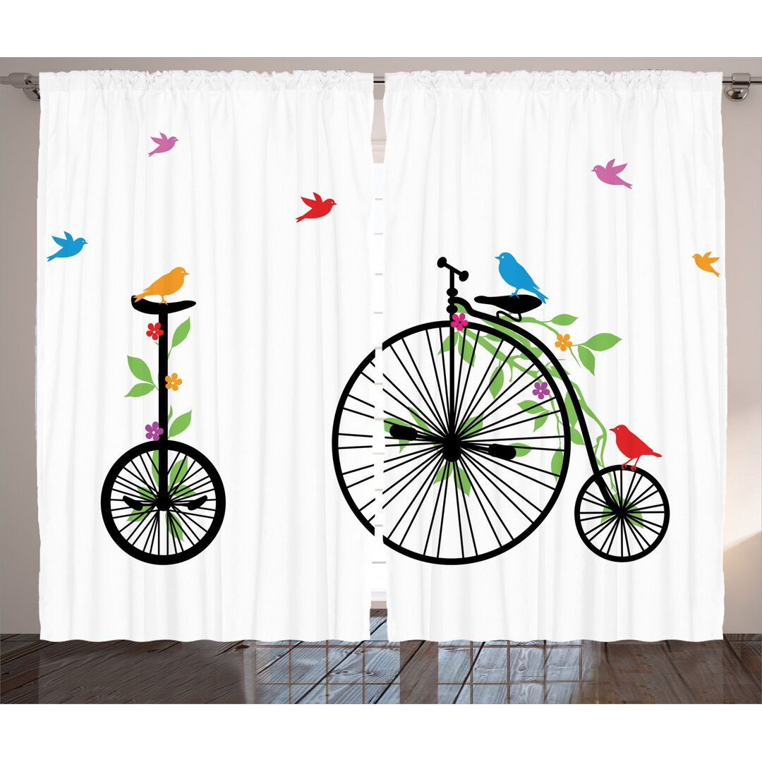 Rustikaler Vorhang, Flying Birds Blumen, Fahrrad, Mehrfarbig