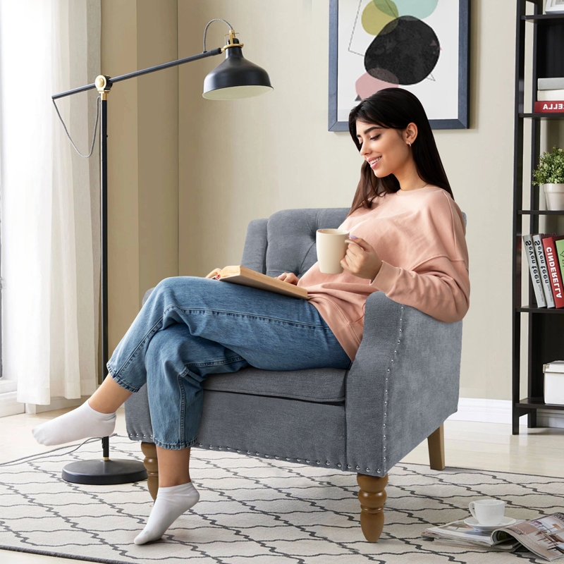 Fauteuil capitonné large de 25,9 po Dabne, Lin gris