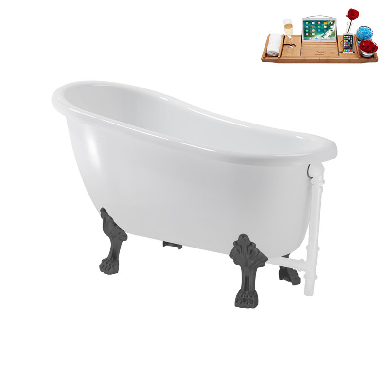 53.1'' x 25.6'' Soaking Acrylic Bathtub, Brushed Gun Metal, Glossy White