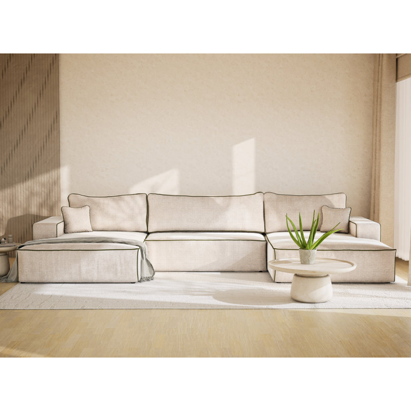 6 Seater Reclining Corner Sofa , Cream/Green