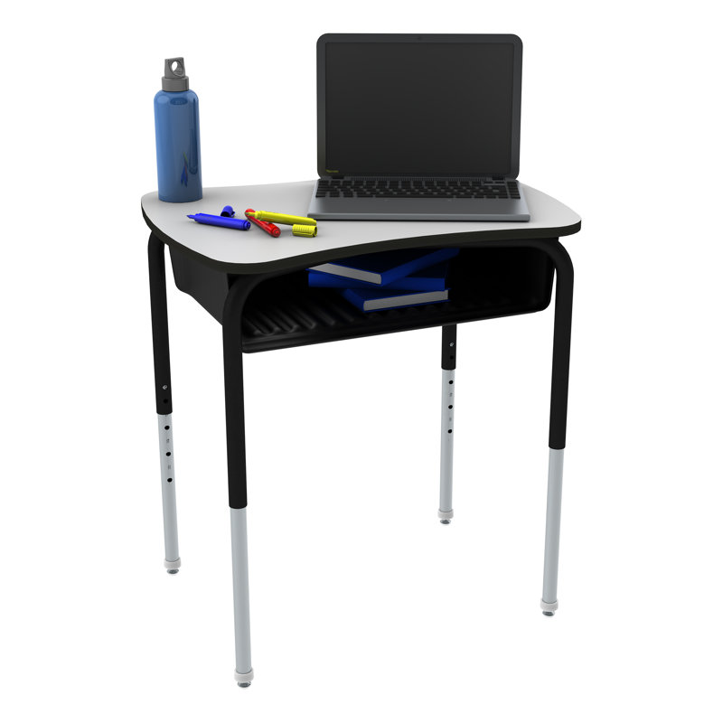 Adjustable Bow-Tie Open-Front School Desks with Whiteboard Top and Book Box (Set of 2), Black