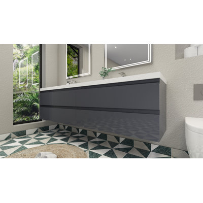 Ensemble de meuble-lavabo double mural 84 po Amahia