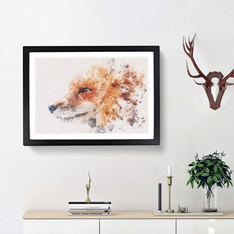 Profile of a Red Fox - Framed Print, 24cm H x 33cm W x 2cm D, Black Framed