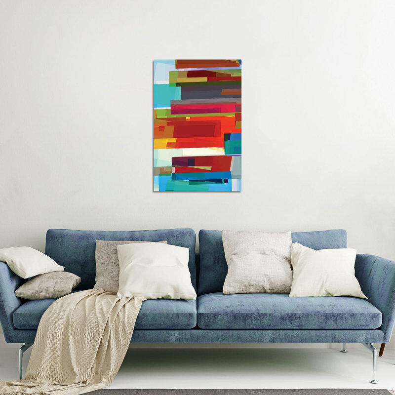 Impression de rectangles colorés sur verre acrylique, H 32 po x l 24 po x P 0,25 po
