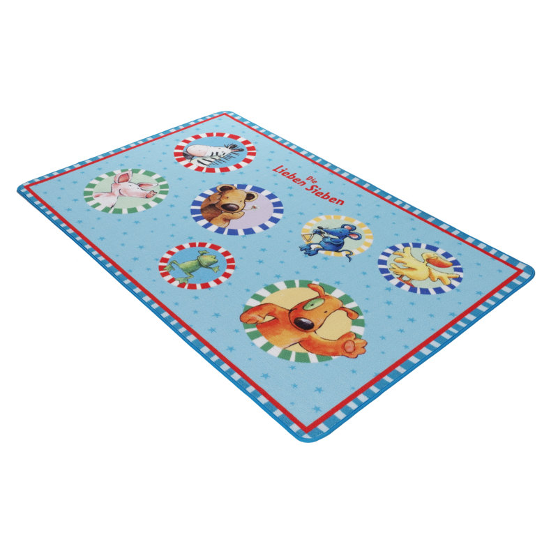 Die Lieben Sieben Machine Woven Blue Indoor Rug