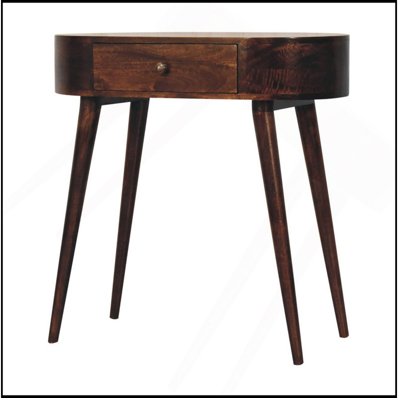 Petite console ronde en bois massif miel et caramel, Marron foncé