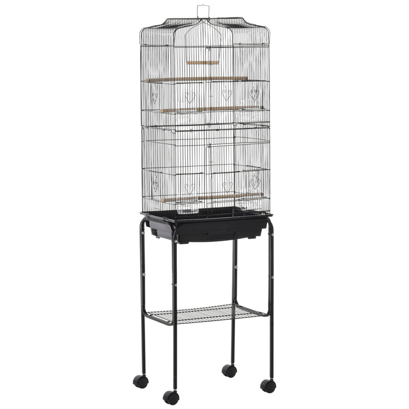 157cm Metal Wire, Steel Pipe, Wood, PS Flat Top Floor Bird Cage with Wheels