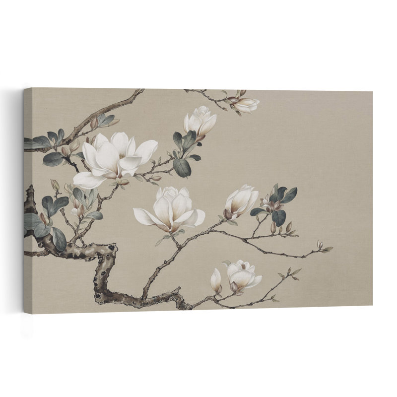 Elegant Magnolia Blooms Delicate Elegant Peaceful Magnolia Nature Spring Wall Art Print 1 Piece Wrapped Canvas Wall Art