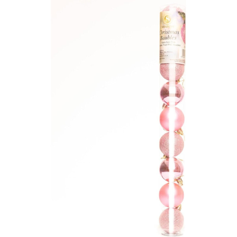 10cm Pack of 6 Shatterproof Christmas Baubles for Tree and Home Decorations, 10cm H x 10cm W x 10cm D, Pale Pink